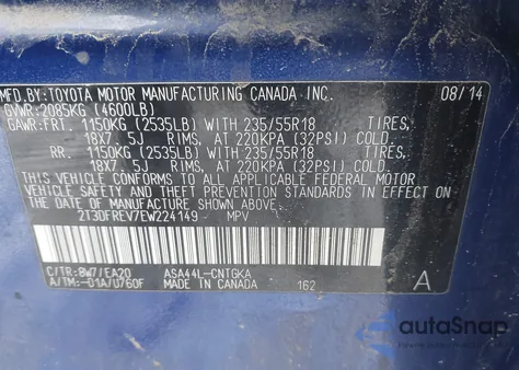 2014 Toyota Rav4 Limited z USA, uszkodzony, nr VIN 2T3DFREV7EW224149